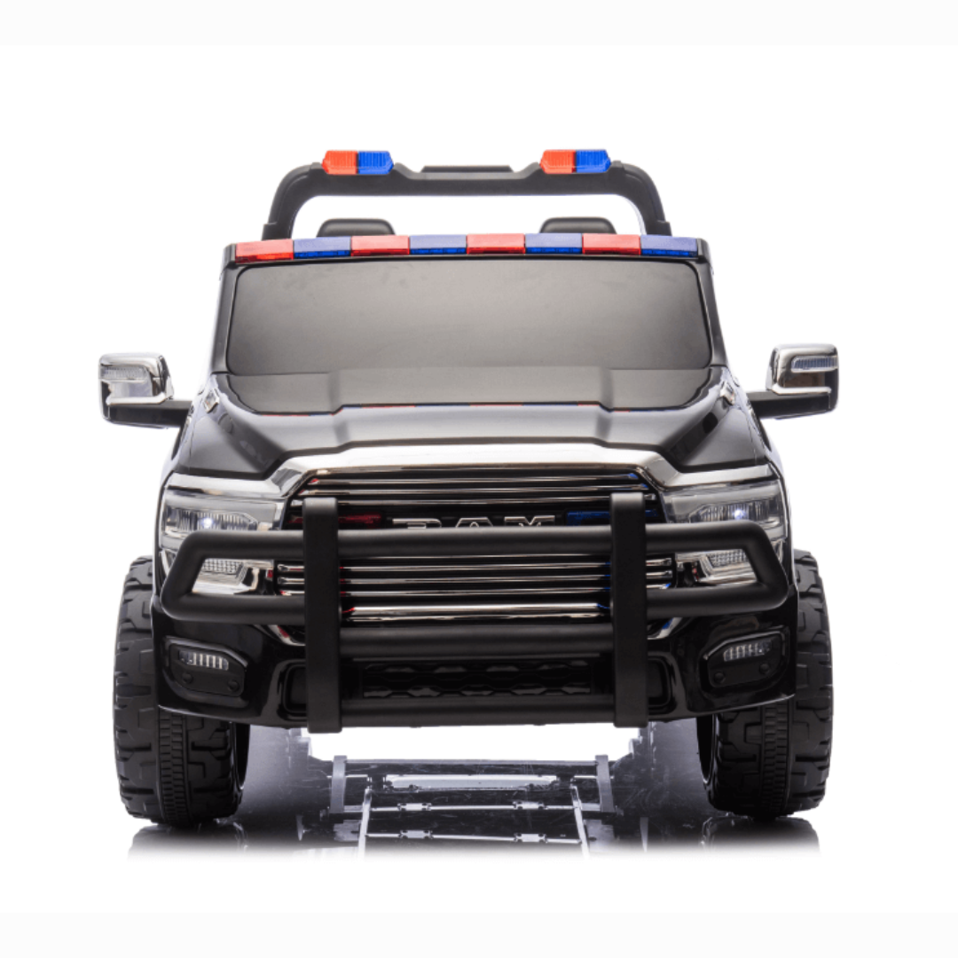 24V Police Officer XXL Edition 4x4 Kids 2-Seater Ride-On RAM 3500 Truck W/ Rubber Wheels, Siren, Music Player & RC