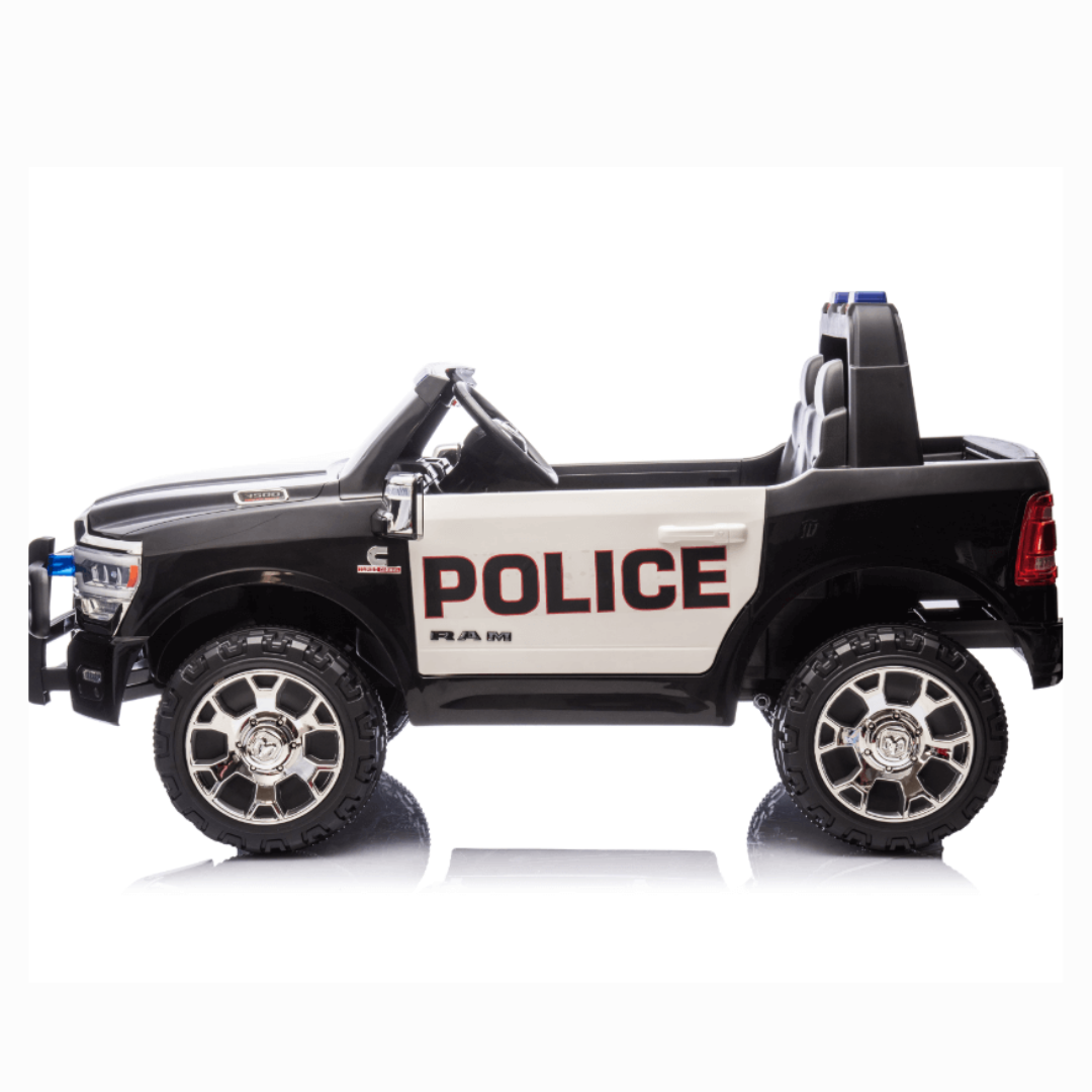 24V Police Officer XXL Edition 4x4 Kids 2-Seater Ride-On RAM 3500 Truck W/ Rubber Wheels, Siren, Music Player & RC