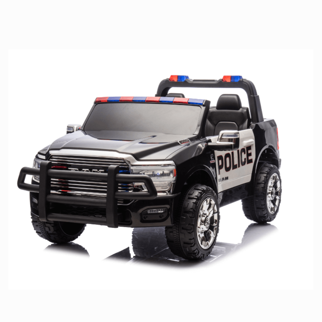 24V Police Officer XXL Edition 4x4 Kids 2-Seater Ride-On RAM 3500 Truck W/ Rubber Wheels, Siren, Music Player & RC