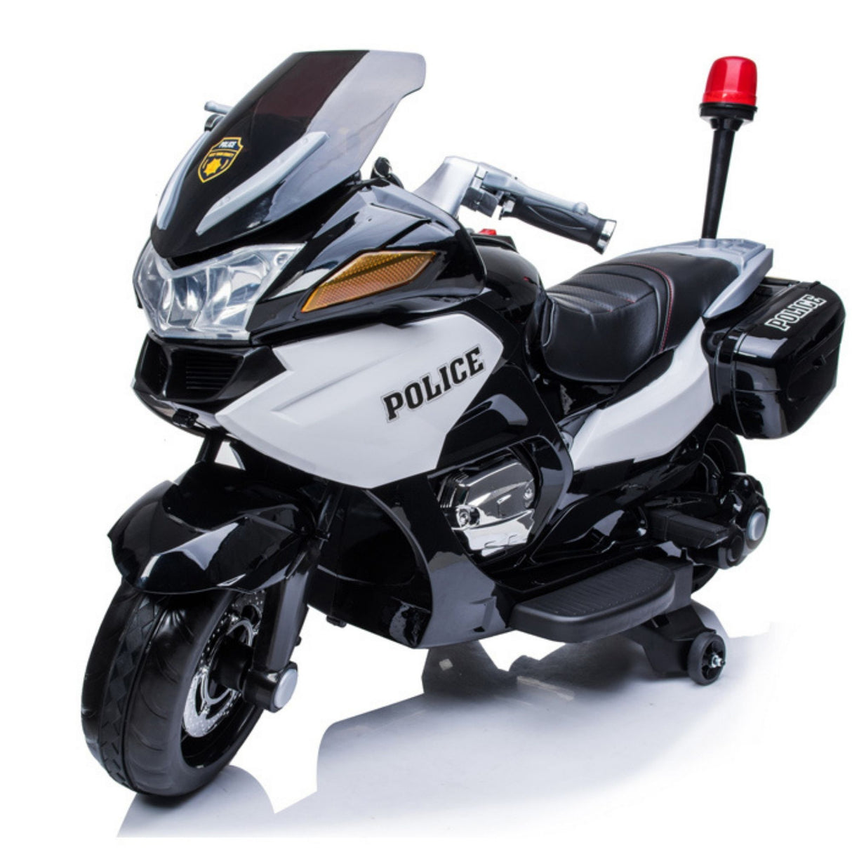 24V Police Edition Upgraded 2-Seater Ride-On Motorcycle W/ Rubber Wheels, Emergency Siren, Lights & Music Player