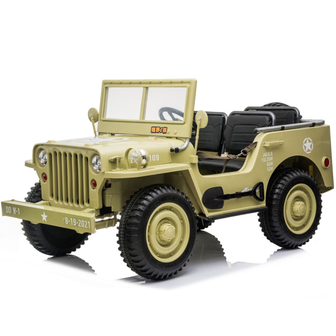 24V Military Edition 4x4 AWD 3-Seater Ride-on Truck W/ Rubber Wheels, Music Player & RC
