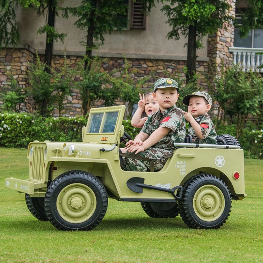 24V Military Edition 4x4 AWD 3-Seater Ride-on Truck W/ Rubber Wheels, Music Player & RC