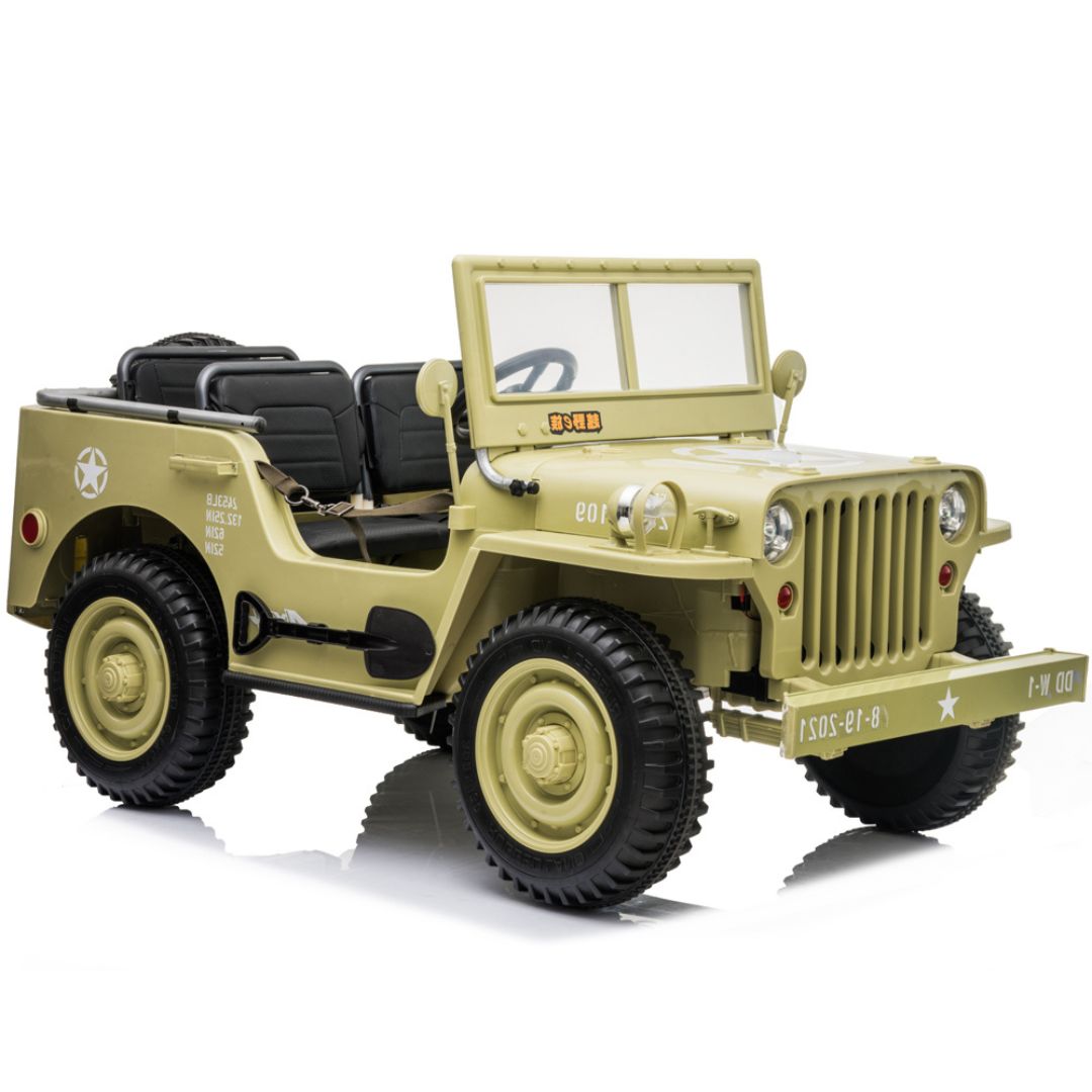 24V Military Edition 4x4 AWD 3-Seater Ride-on Truck W/ Rubber Wheels, Music Player & RC