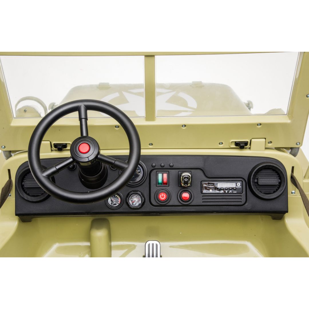 24V Military Edition 4x4 AWD 3-Seater Ride-on Truck W/ Rubber Wheels, Music Player & RC