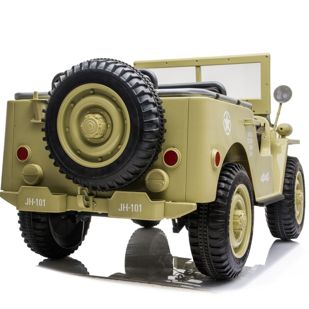 24V Military Edition 4x4 AWD 3-Seater Ride-on Truck W/ Rubber Wheels, Music Player & RC