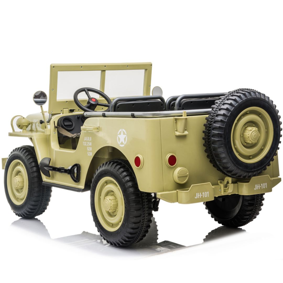 24V Military Edition 4x4 AWD 3-Seater Ride-on Truck W/ Rubber Wheels, Music Player & RC