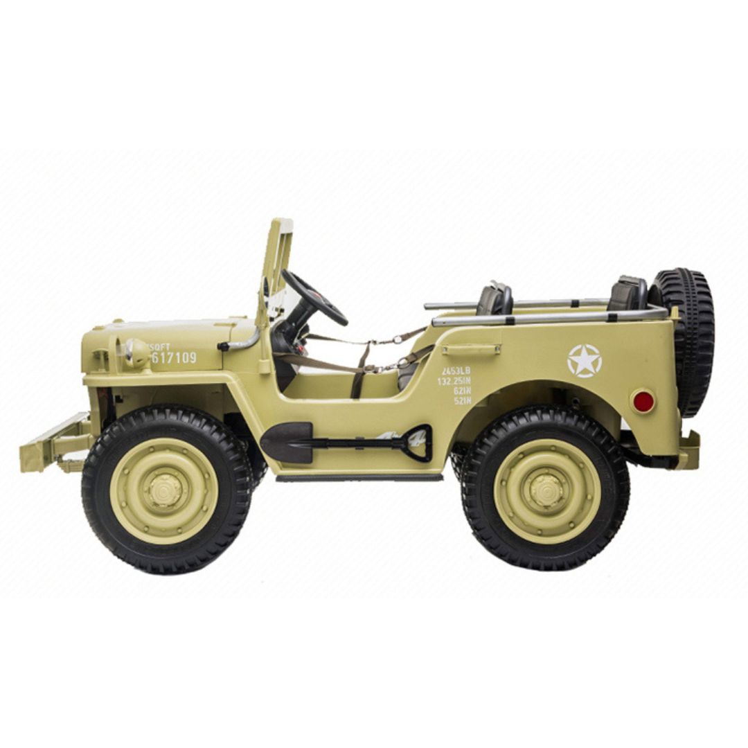 24V Military Edition 4x4 AWD 3-Seater Ride-on Truck W/ Rubber Wheels, Music Player & RC