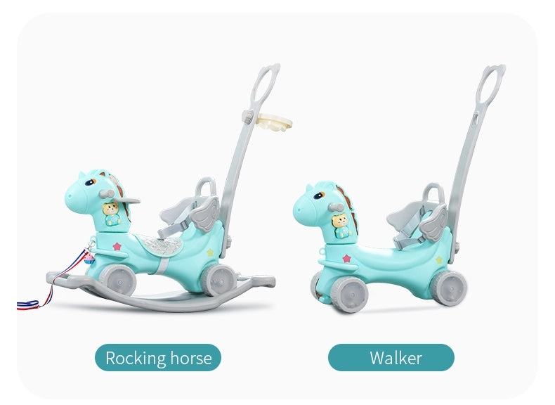 Cheval à bascule musical d'intérieur et d'extérieur pour enfants - Voiture à bascule et à pousser pied à pied amusante et engageante