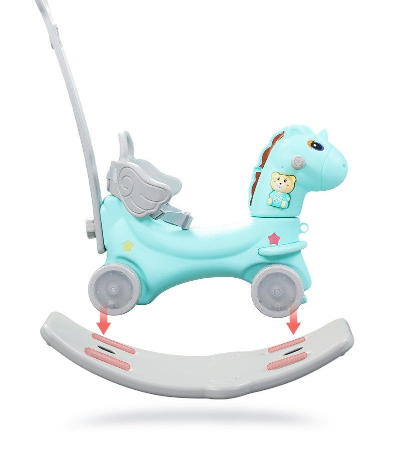 Cheval à bascule musical d'intérieur et d'extérieur pour enfants - Voiture à bascule et à pousser pied à pied amusante et engageante