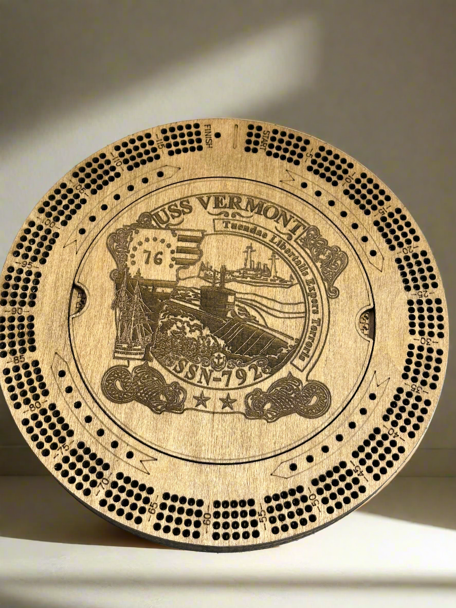 Customized Round Cribbage Board,10.75 in.,4 Player Board