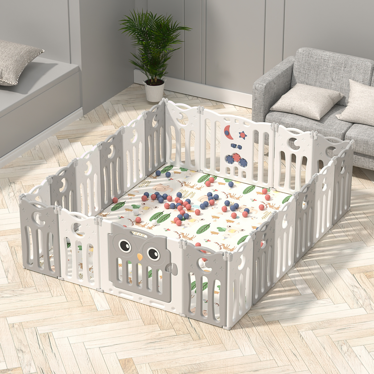 Kids 16 Panel Foldable Indoor & Outdoor Safety Playpen - 143 x 179 x 63 (cm)