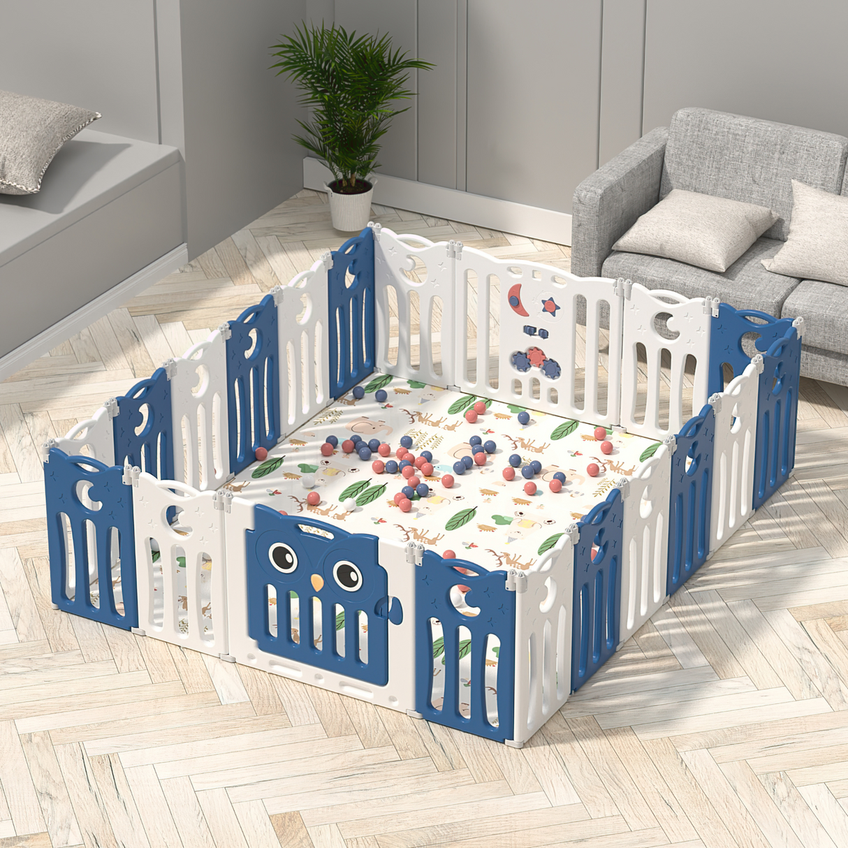 Kids 16 Panel Foldable Indoor & Outdoor Safety Playpen - 143 x 179 x 63 (cm)