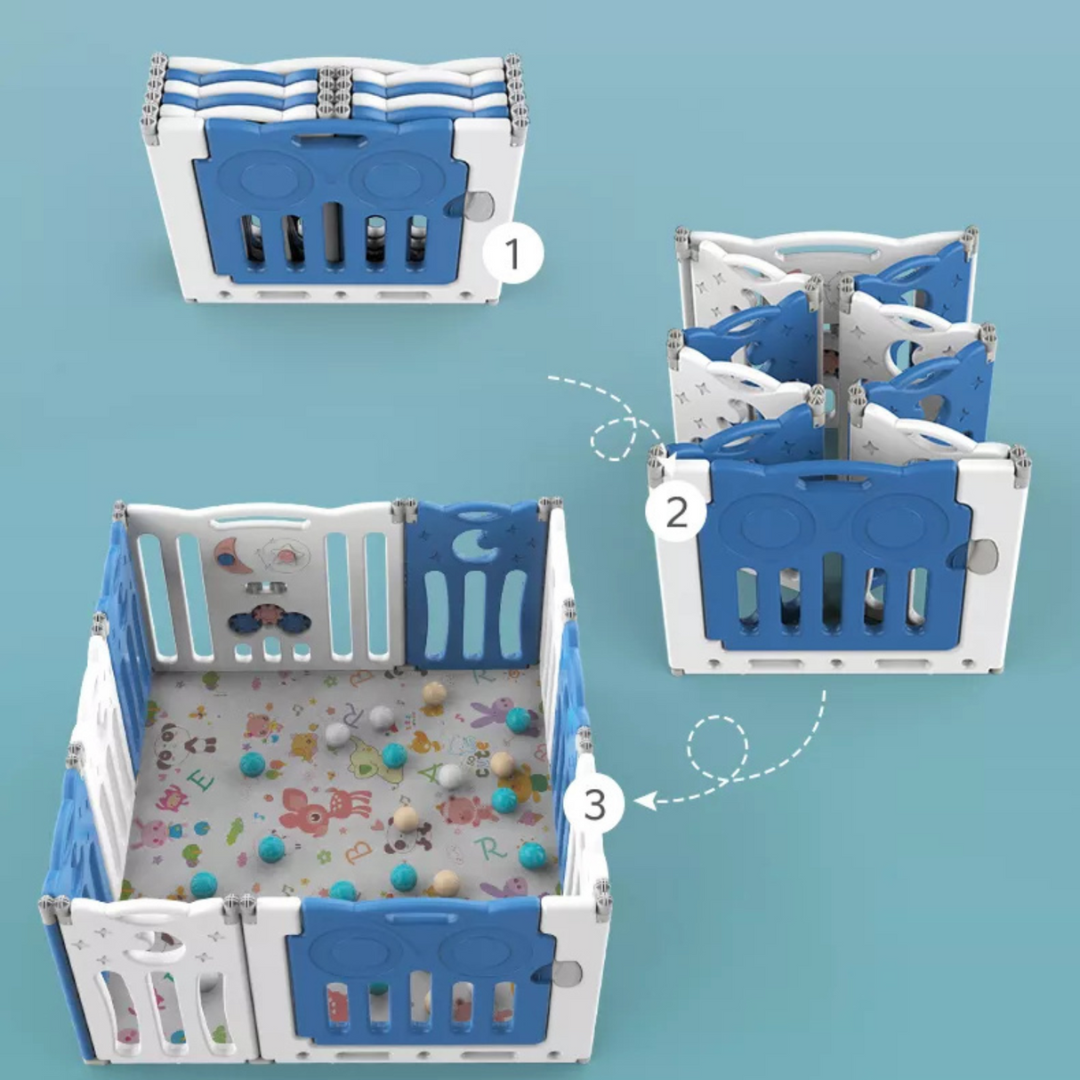 Kids 16 Panel Foldable Indoor & Outdoor Safety Playpen - 143 x 179 x 63 (cm)