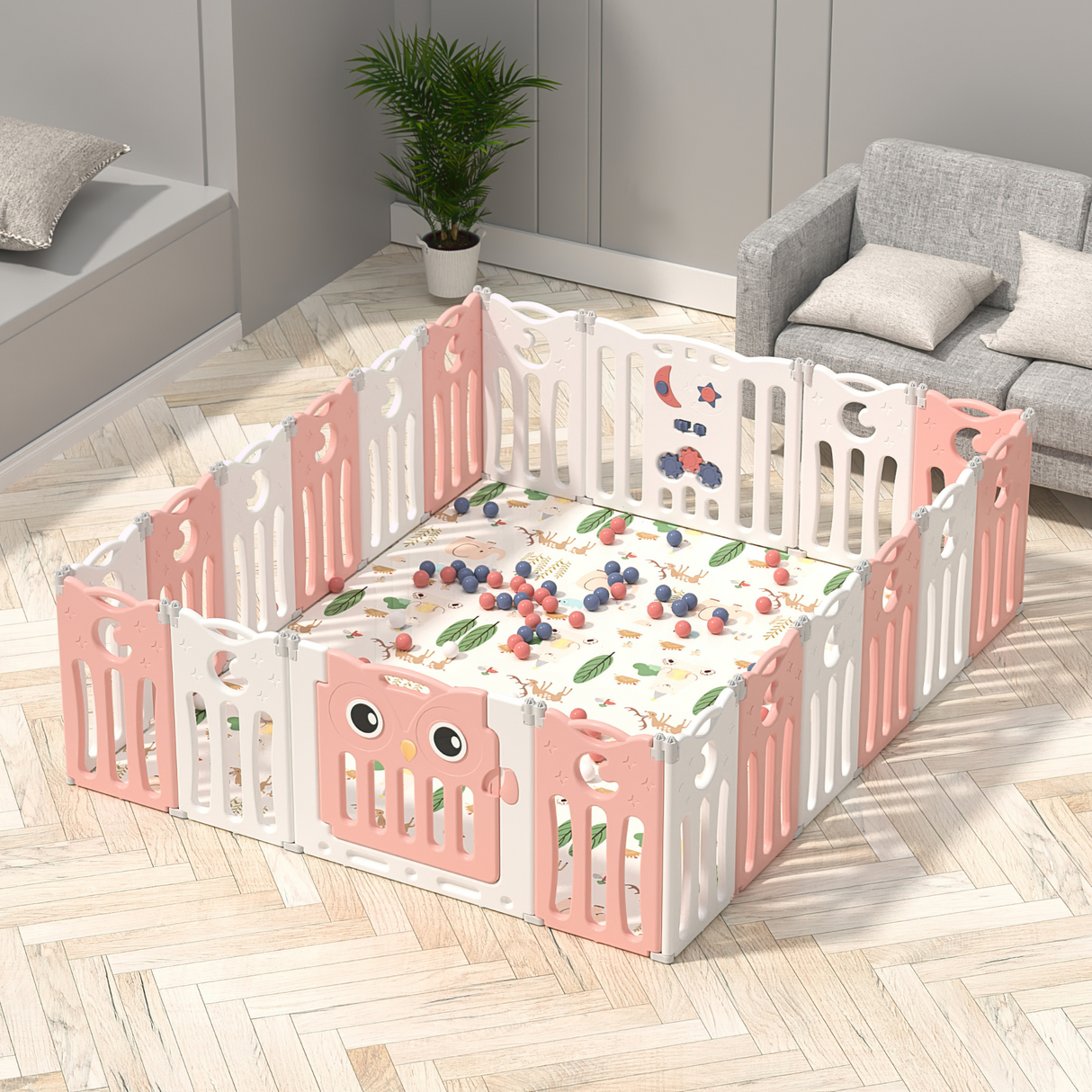 Kids 16 Panel Foldable Indoor & Outdoor Safety Playpen - 143 x 179 x 63 (cm)