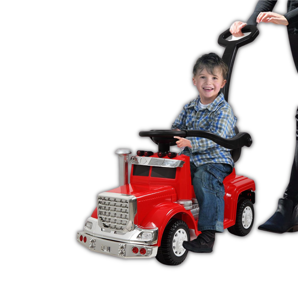 6V Big Rig 3-in-1 Convertible Ride-on Truck for Toddlers W/ Detachable Handle, Music, Lights & RC