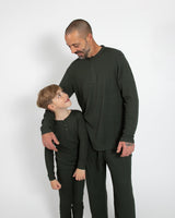 Deep Forest Green Waffle Two Piece Long Pajama Set