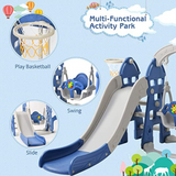 Kids Indoor & Outdoor Luxury 5-In-1 Crown Playset: Slide, Swing & Basketball Playset