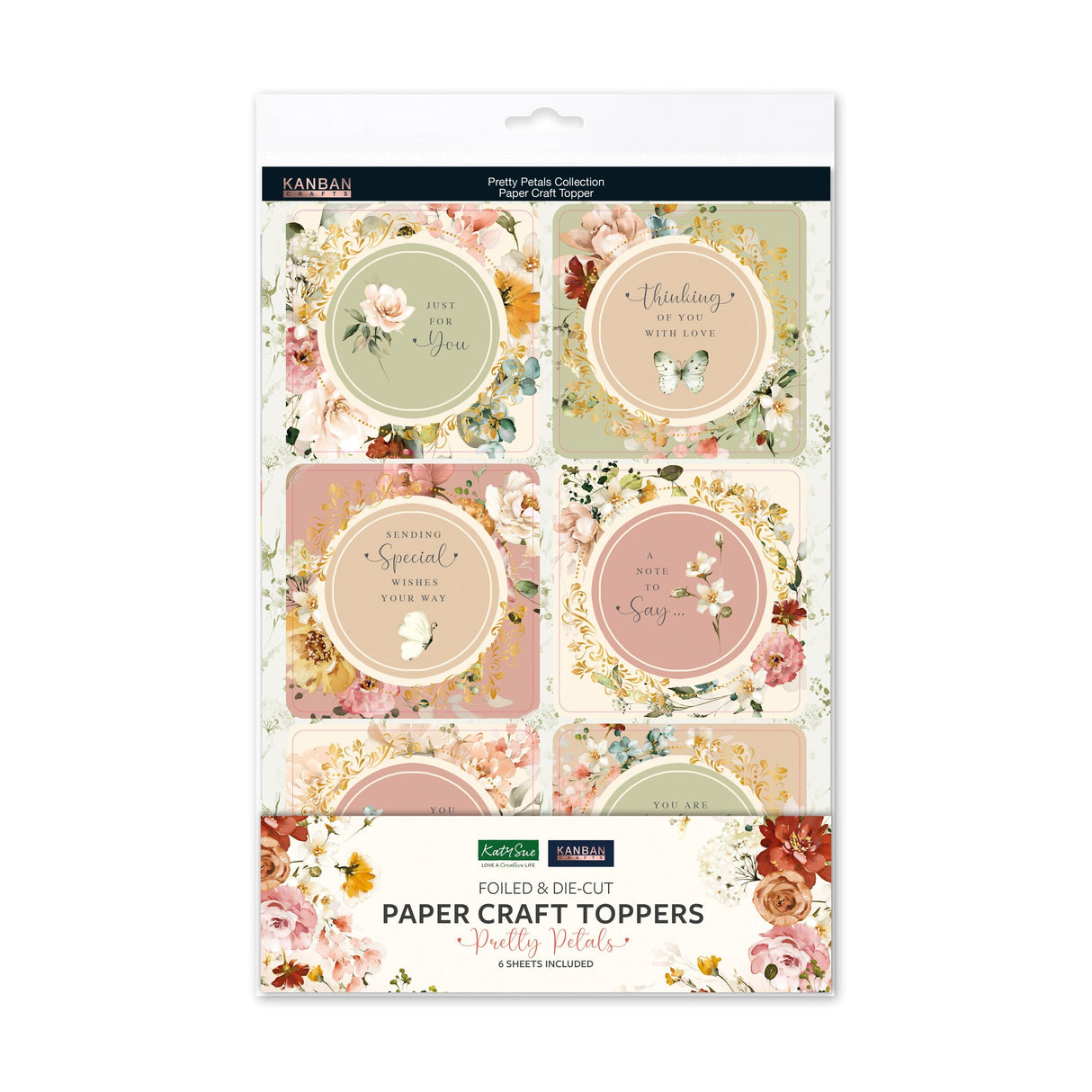 Kanban Crafts Pretty Petals Foiled Paper Craft Toppers, 6 sheets