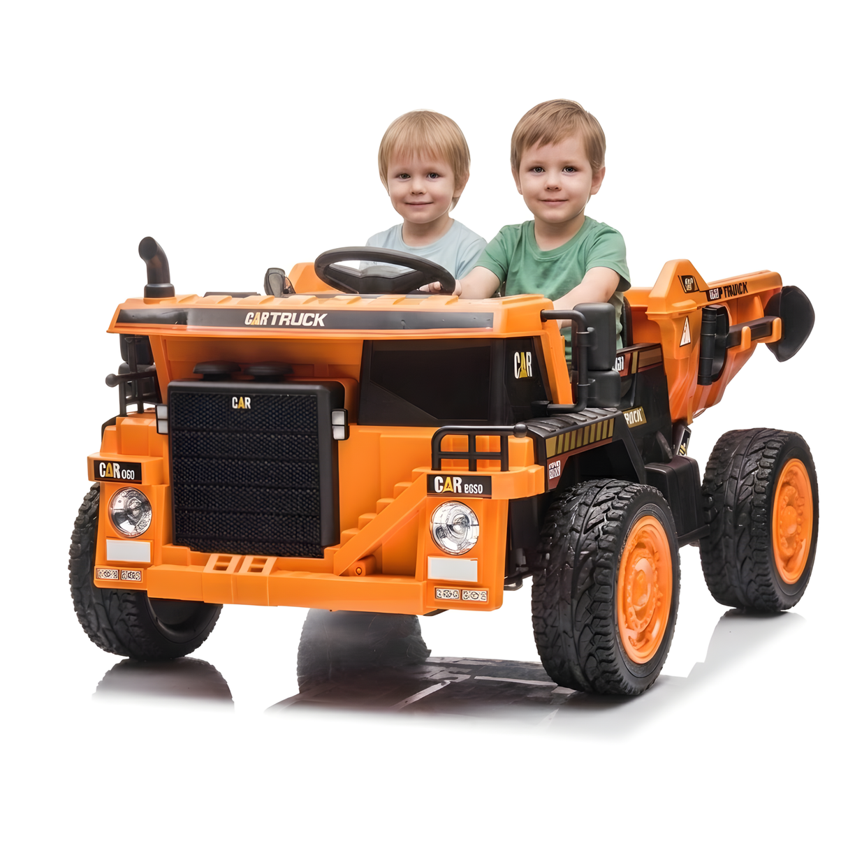 12V Construction Dump Truck 2-Seater Ride-On Truck W/ Rubber Wheels, Auto Dump Bed, Music Player & RC
