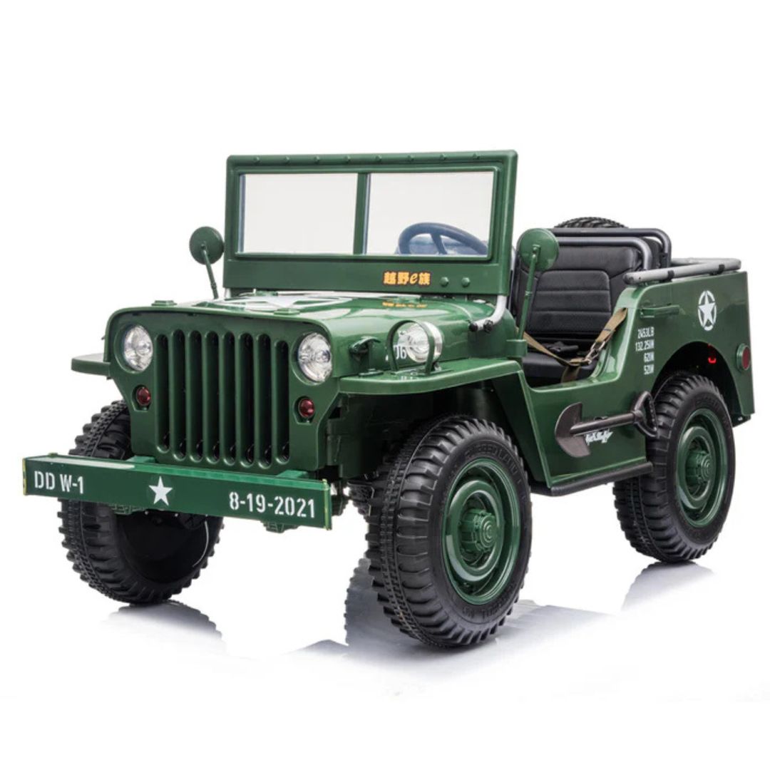 12V Military Edition 1-Seater Ride-on Truck with Rubber Wheels, Music and Remote