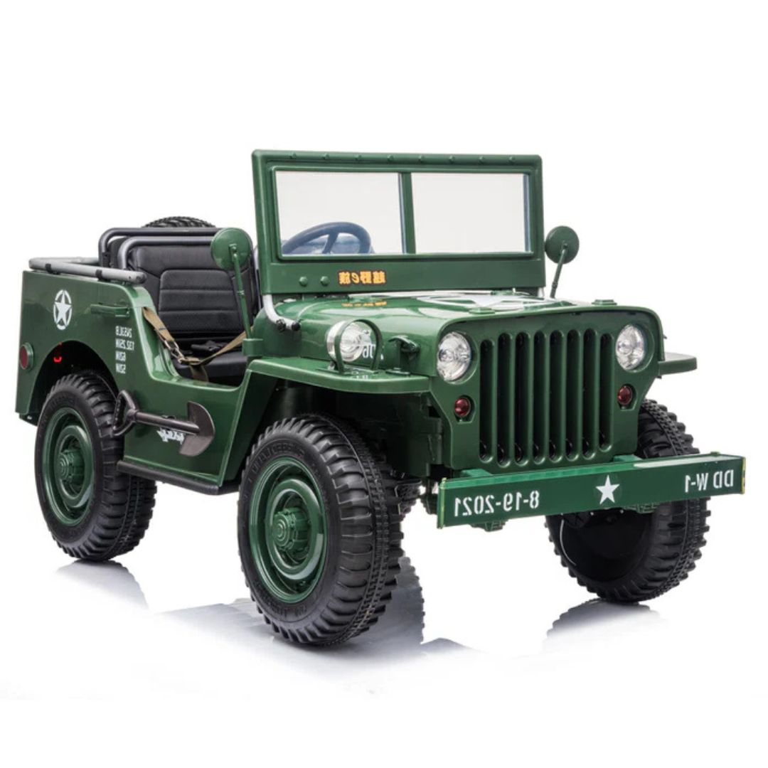 12V Military Edition 1-Seater Ride-on Truck with Rubber Wheels, Music and Remote