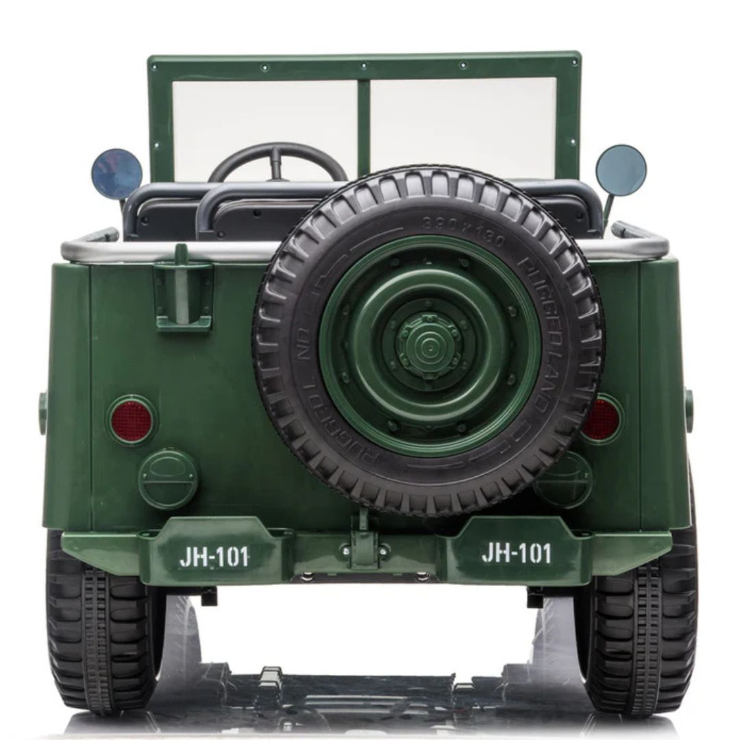 12V Military Edition 1-Seater Ride-on Truck with Rubber Wheels, Music and Remote