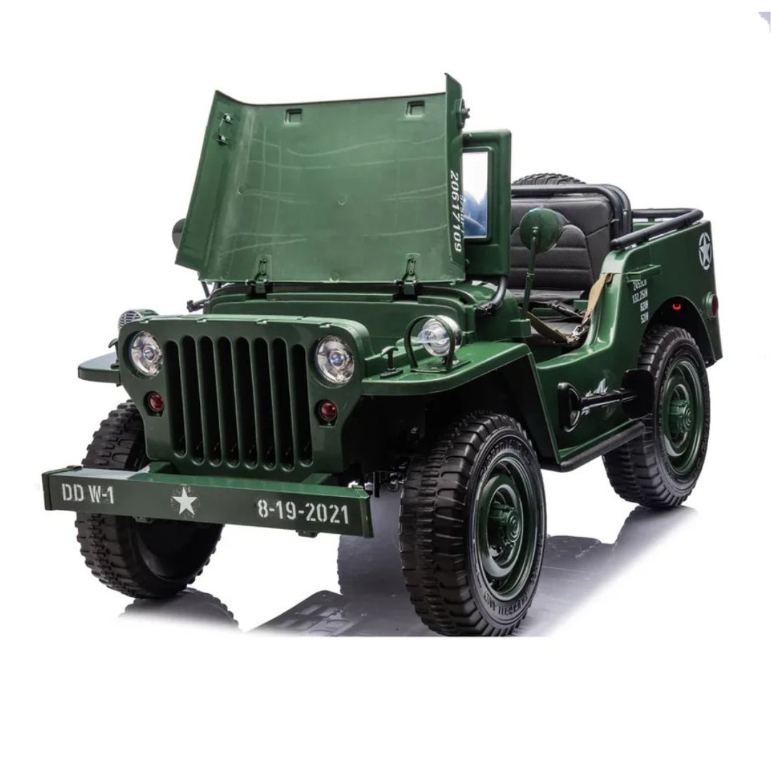12V Military Edition 1-Seater Ride-on Truck with Rubber Wheels, Music and Remote