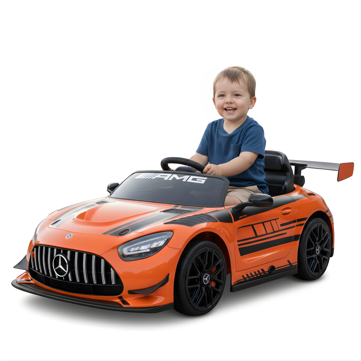 12V Mercedes Benz AMG GT3 Upgraded 1-Seater Ride-On Sports Car W/ Rubber Wheels, Music Player & RC