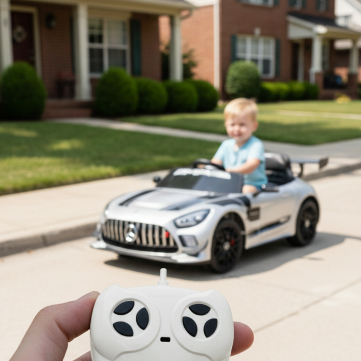 12V Mercedes Benz AMG GT3 Upgraded 1-Seater Ride-On Sports Car W/ Rubber Wheels, Music Player & RC