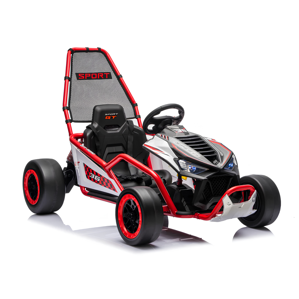 24V Phantom Sport GT Kids High Speed Electric Go Kart with Safety Harness, Lights & Music