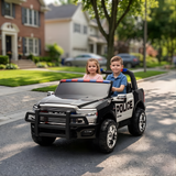 24V Police Officer XXL Edition 4x4 Kids 2-Seater Ride-On RAM 3500 Truck W/ Rubber Wheels, Siren, Music Player & RC