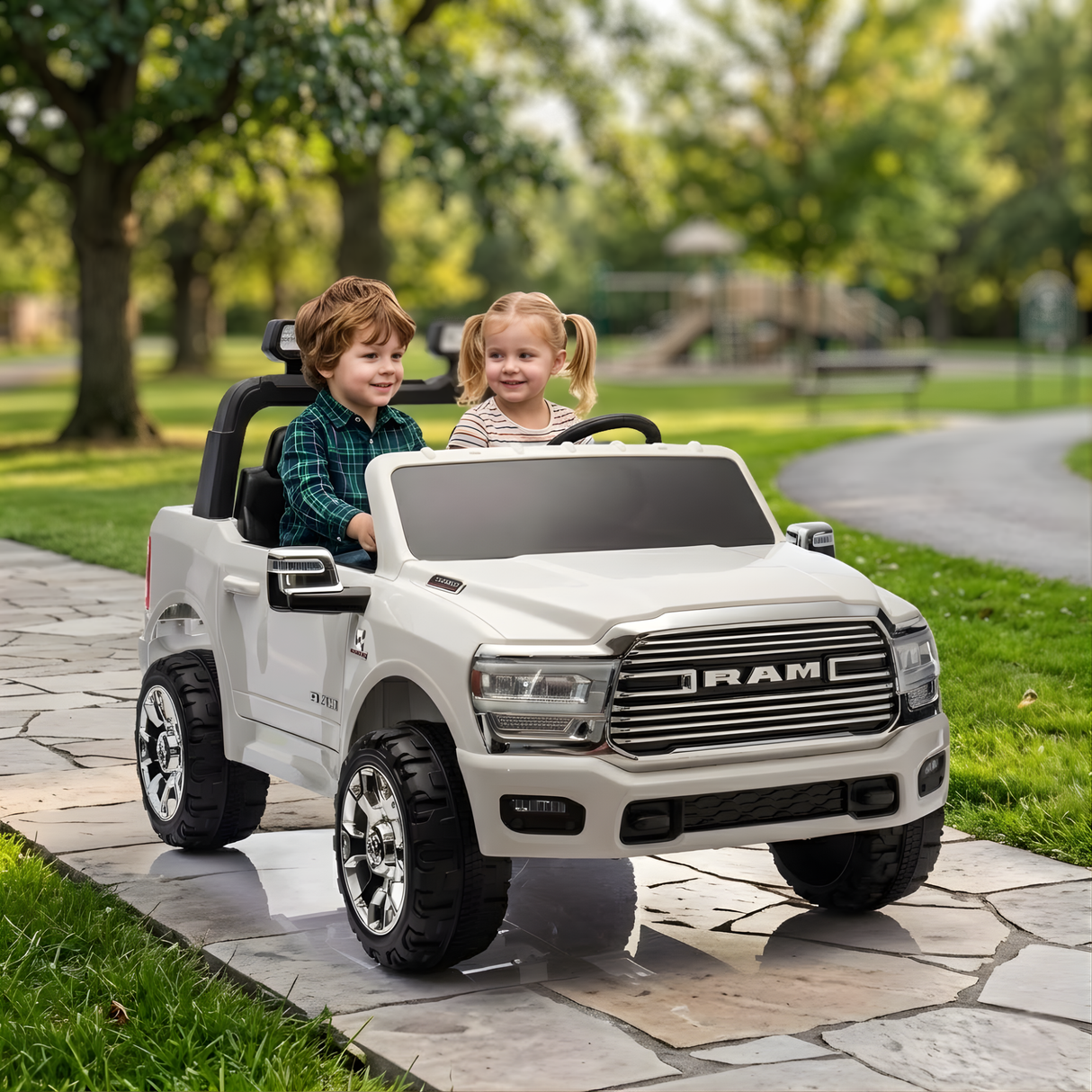 24V RAM 3500 Complete XXL Edition 4x4 Kids 2-Seater Ride-On Truck W/ Rubber Wheels, Music Player & RC