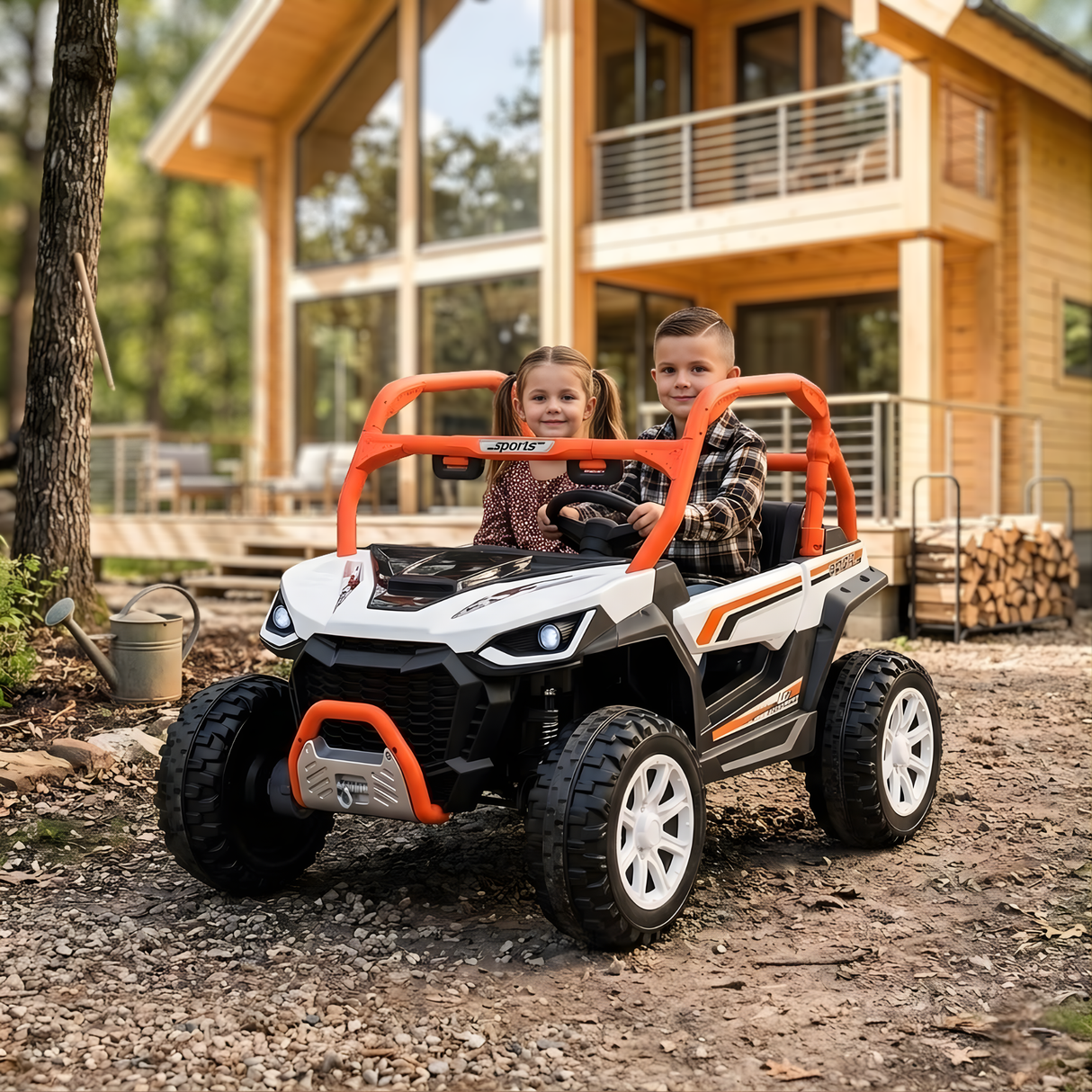 24V Famer Edition 4x4 Kids 2-Seater Ride-On UTV Buggy W/ Rubber Wheels, Music Player & RC
