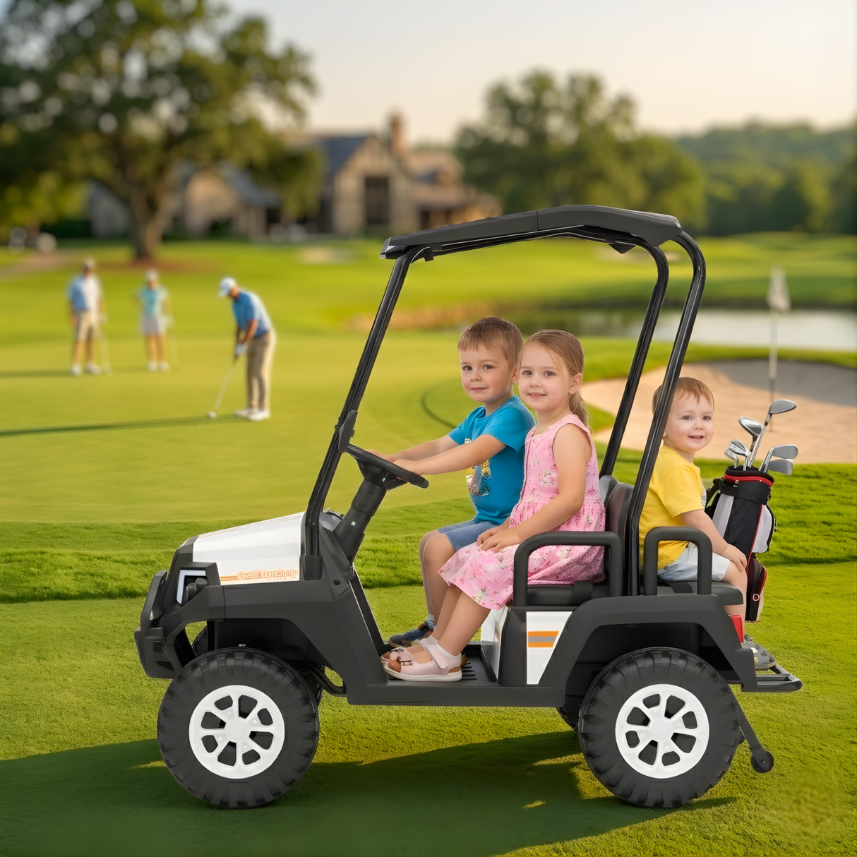 24V Golf Buggy Edition XL 4-Seater 4x4 Ride-On UTV W/ Rubber Wheels, Music Player & RC
