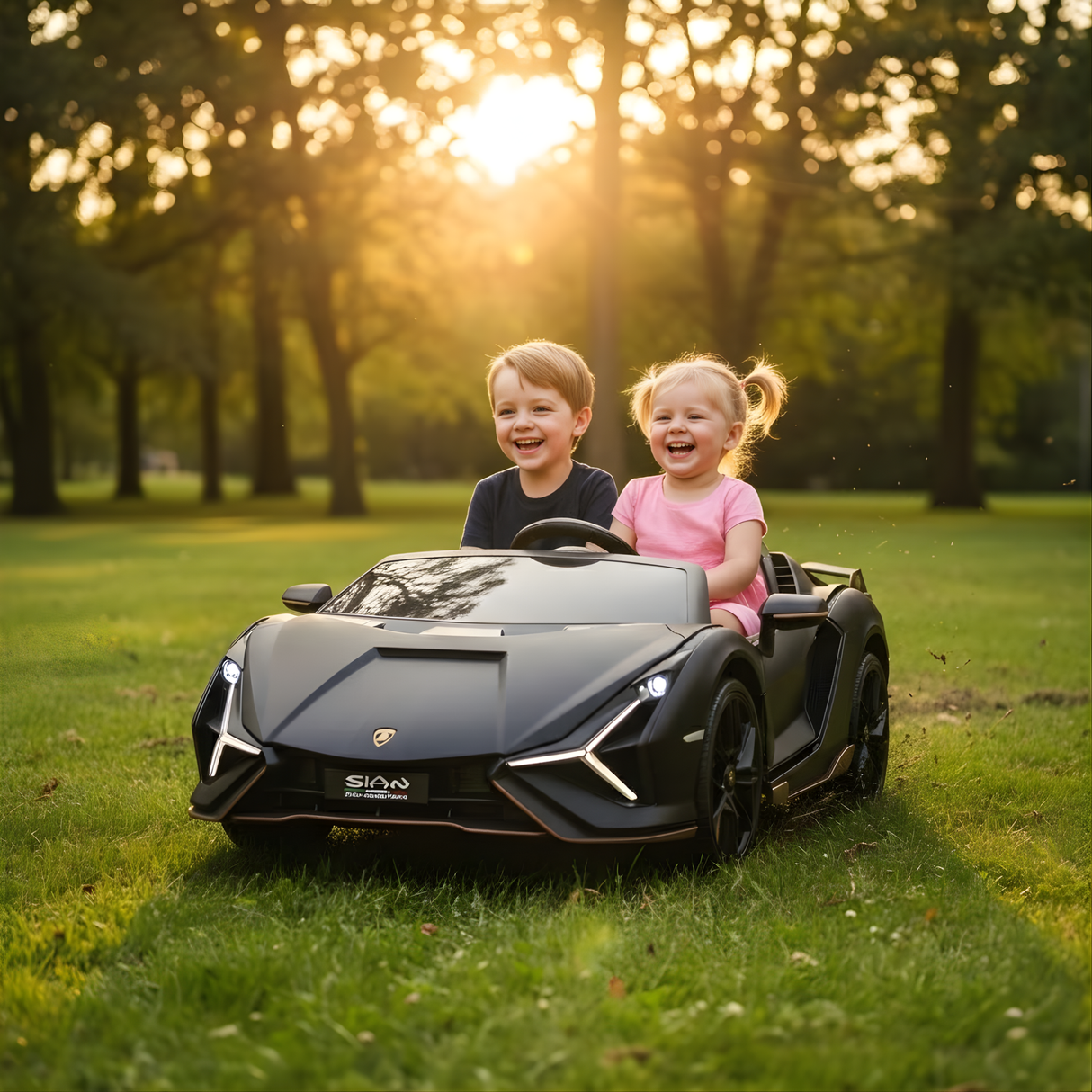24V Lamborghini Sian 4x4 2-Seater Ride-On Car W/ Rubber Wheels, Music Player, Butterfly Doors & RC