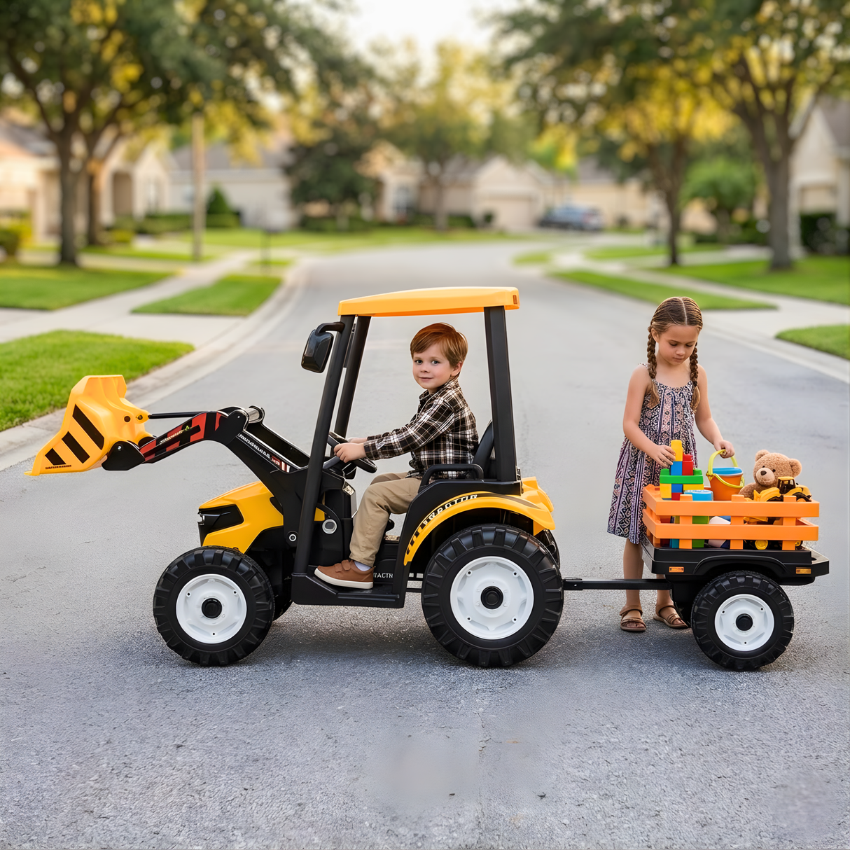 Tracteur-remorque monoplace à 6 roues 24 V pour enfants et tout-petits