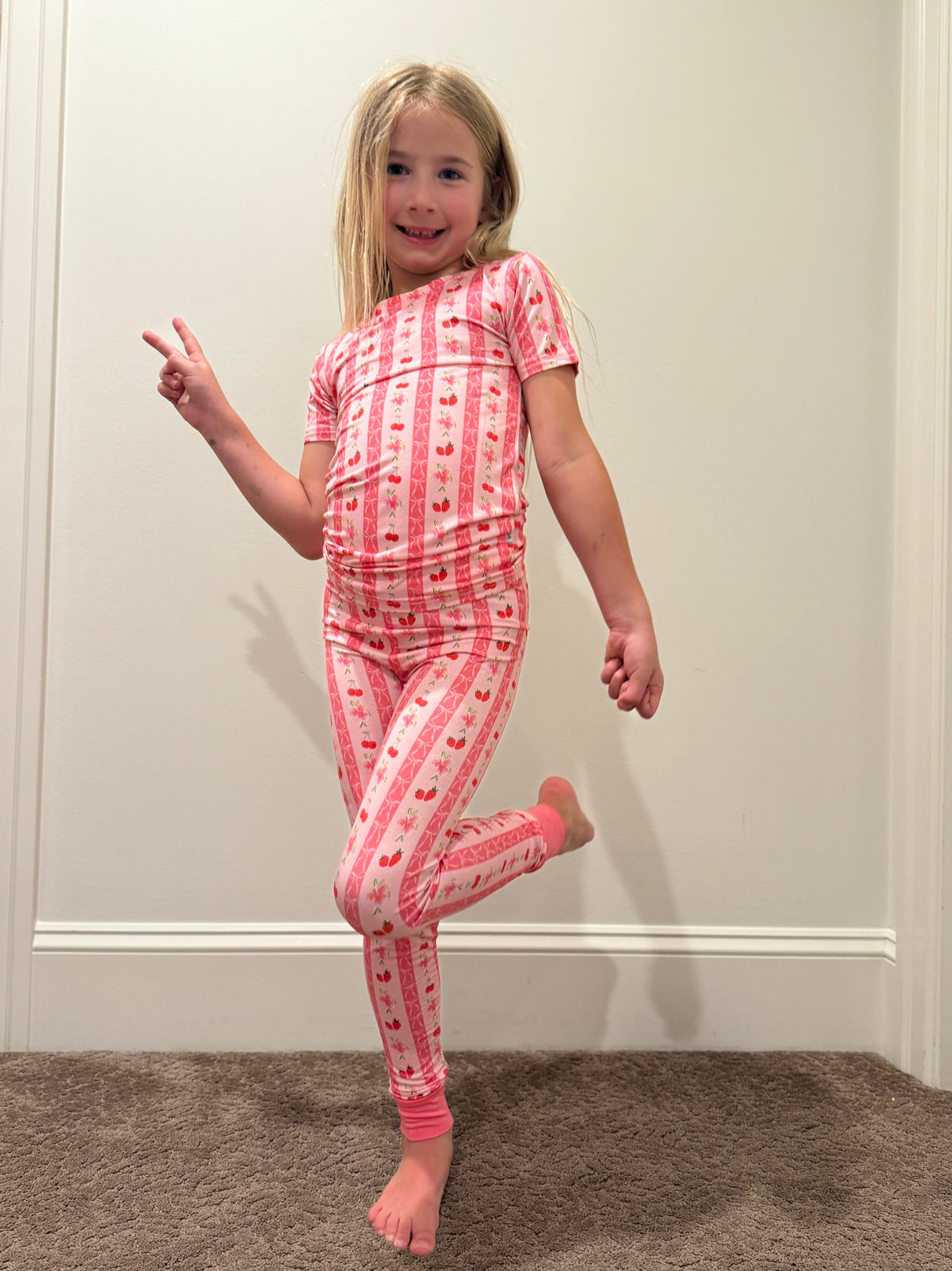 Kids Pink Strawberry & Cherry Bows Pajama Pants