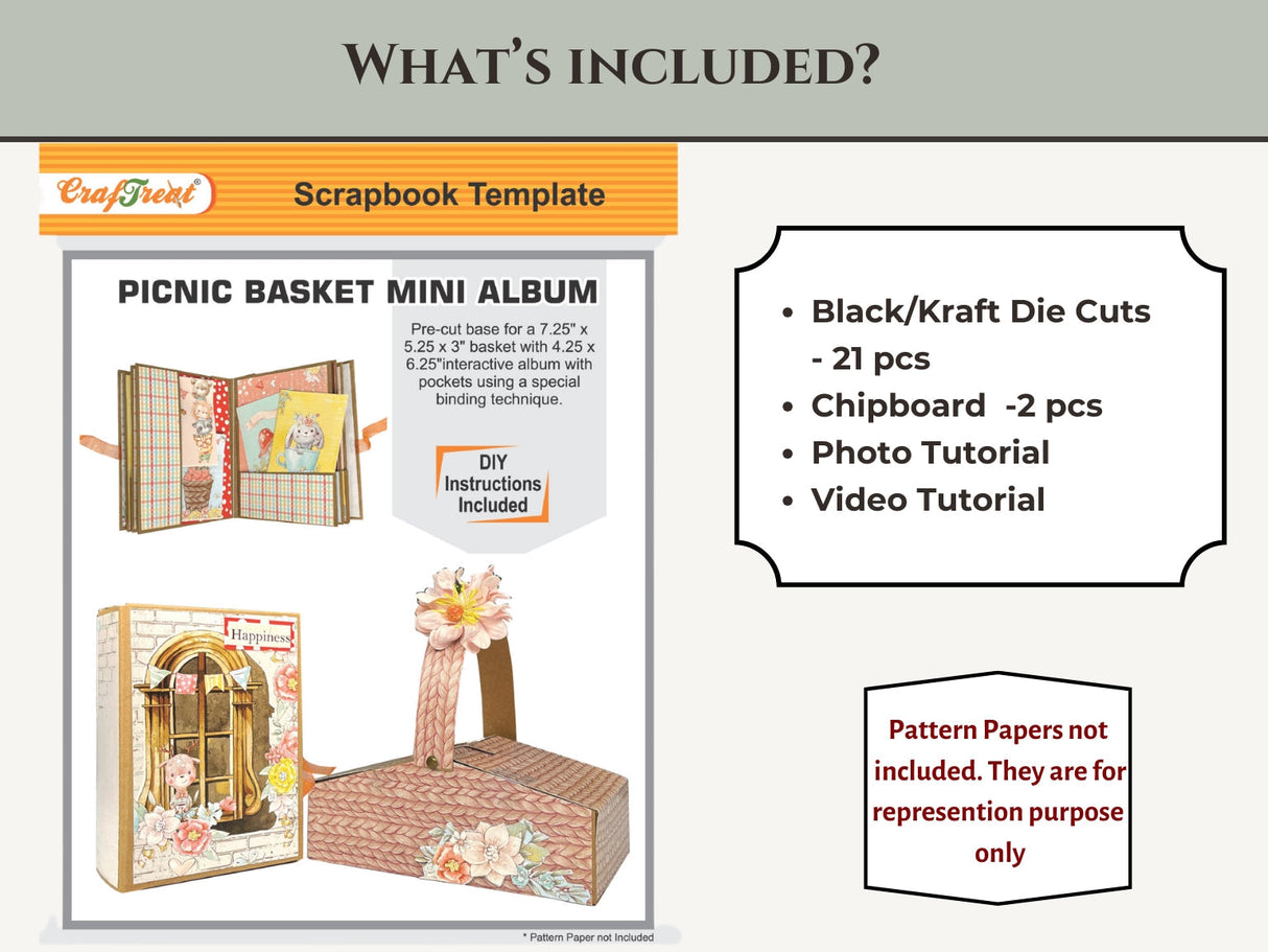 CrafTreat Picnic Basket Mini Album DIY Scrapbook Blank - Black
