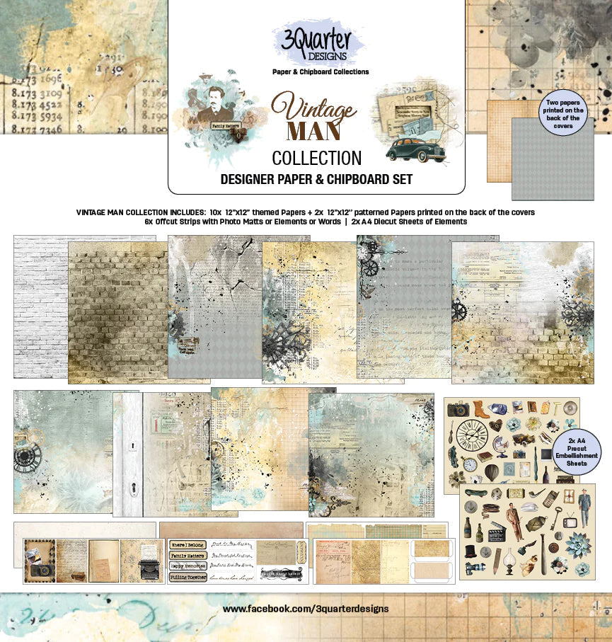 3Quarter Designs - 12" X 12" Paper Pack - Vintage Man