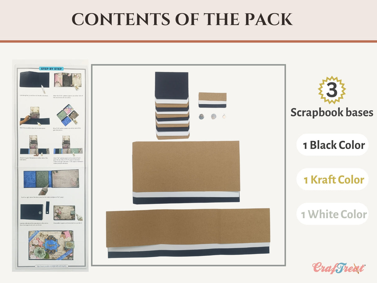 Craftreat Scrapbook Blank Quick Folio - Dreamer - Black, Kraft and White