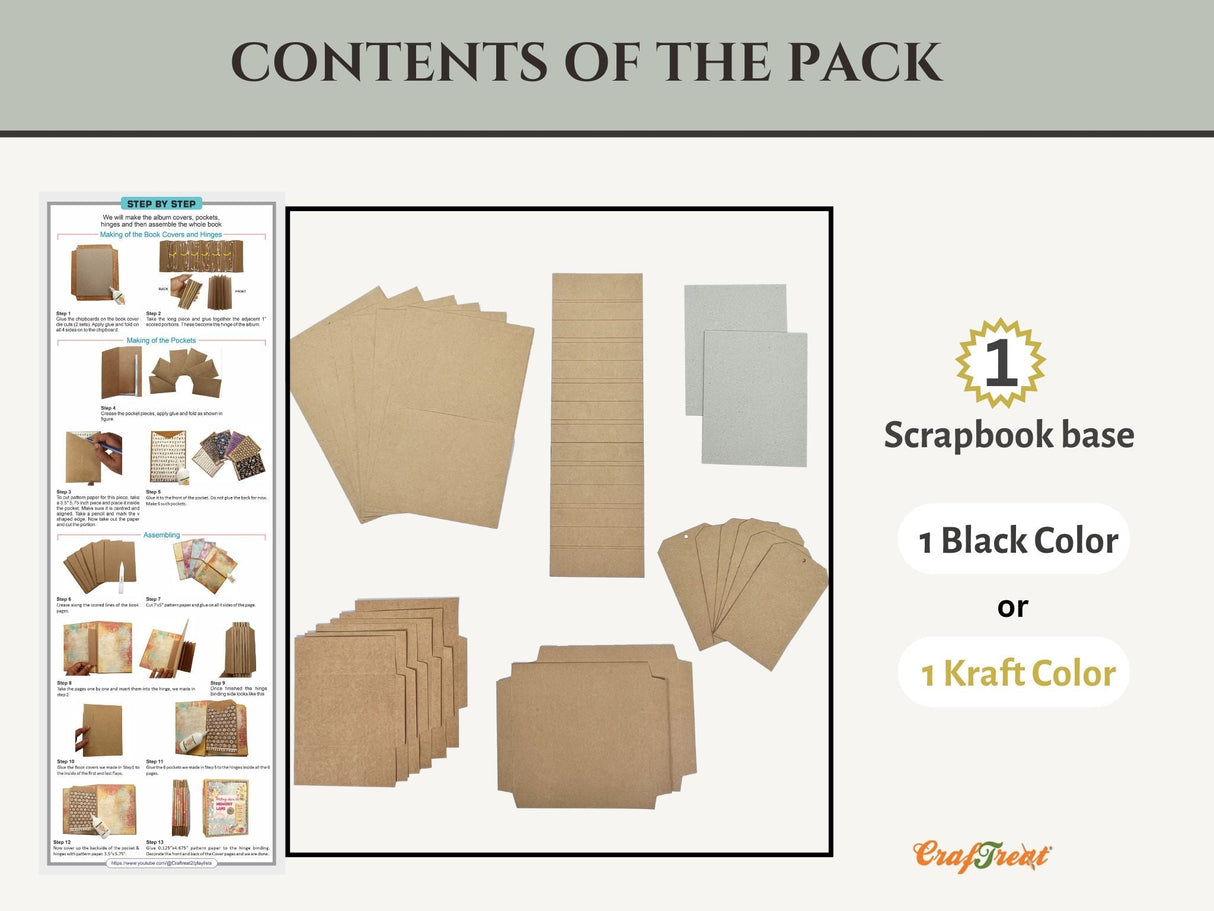 CrafTreat Scrapbook Blanks - Accordion Hinge Book DIY - Black