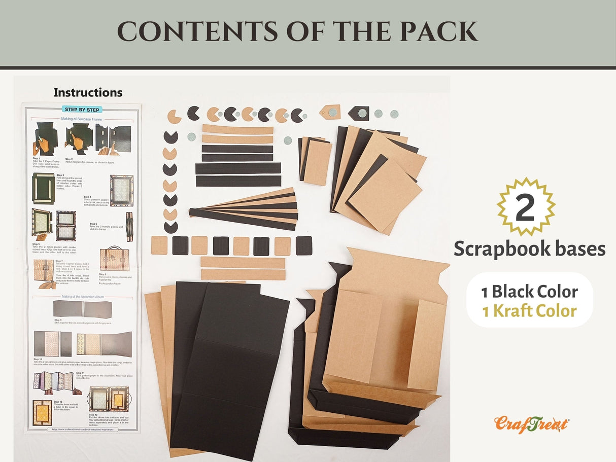 CrafTreat Scrapbook Blanks - Frame Accordion Suitcase - Black & Kraft Color