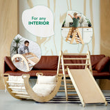 4in1 Montessori Climbing Set: Triangle Ladder + Climbing Arch + Slide Board + Cushion Beige