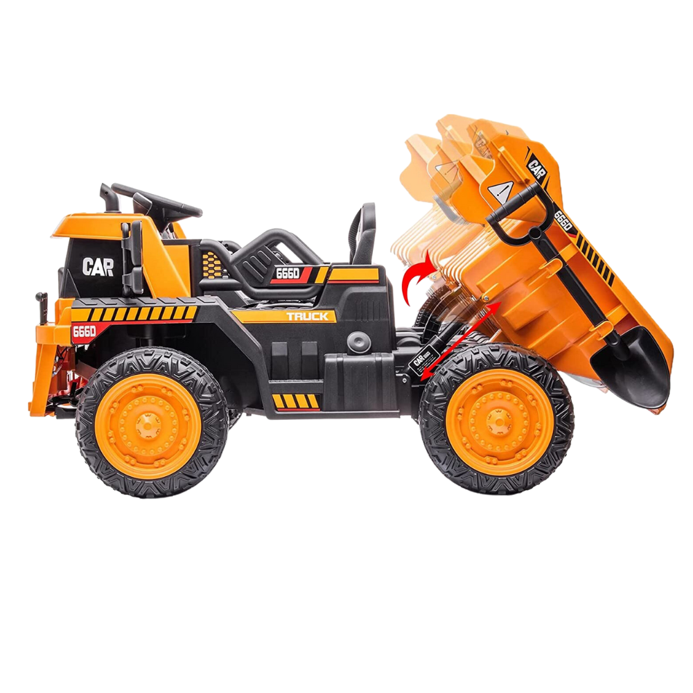 Kids Construction Dump Truck: 12V 2-Seater Ride-On Truck with Fun Automatic Dumping Gear