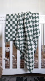 Baby's Breath & Forest Green Check Print Toddler Blanket