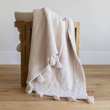 Blushing Beige Solid Double Layer with Tassels Print Extended Throw
