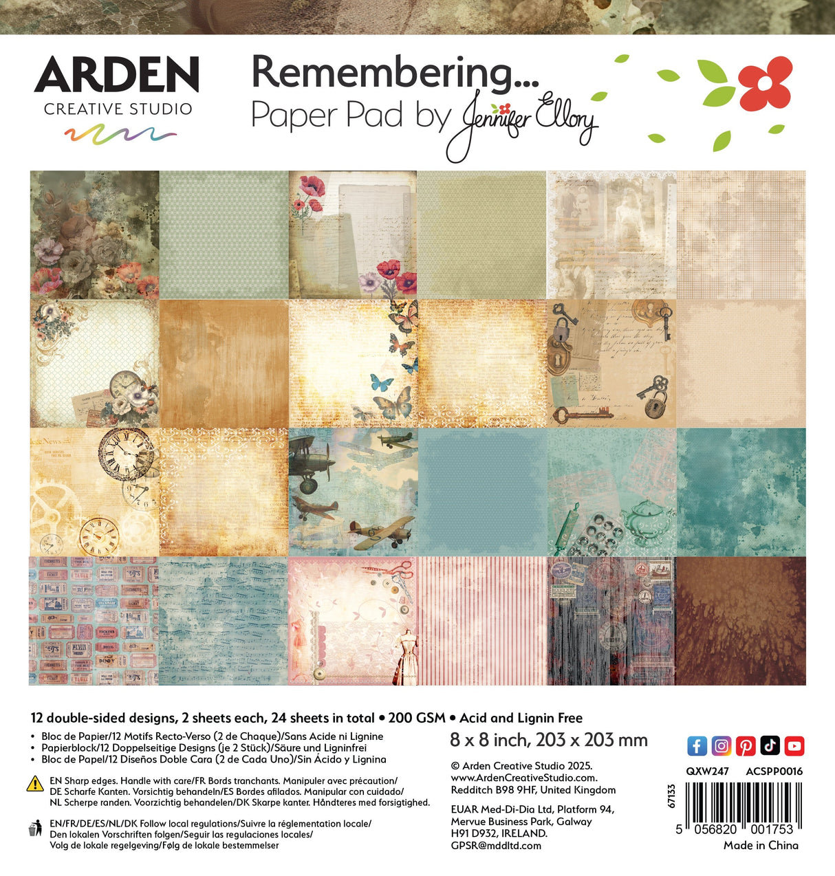 Arden Creative Studio Remembering... 8in x 8in Paper Pad