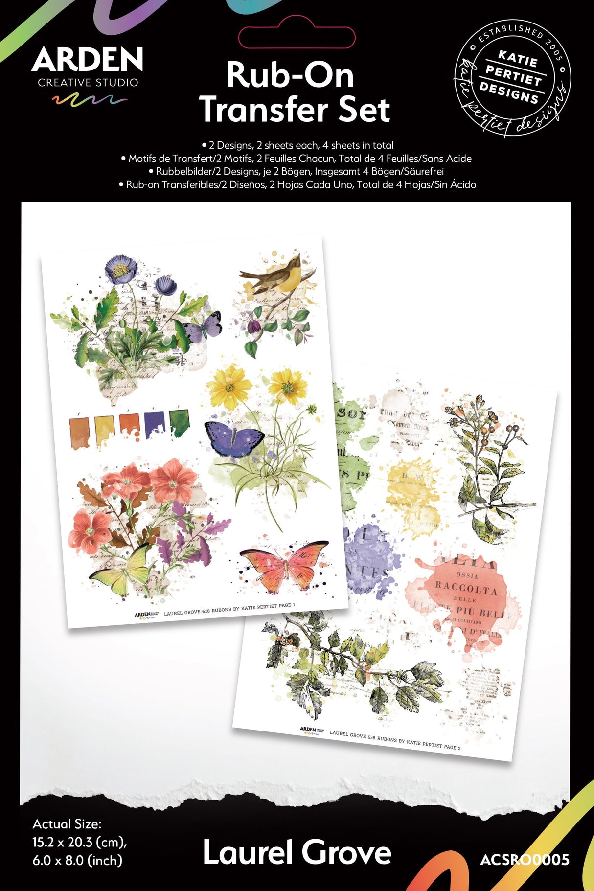 Arden Creative Studio Laurel Grove 6in x 8in Rub-On Transfer Set