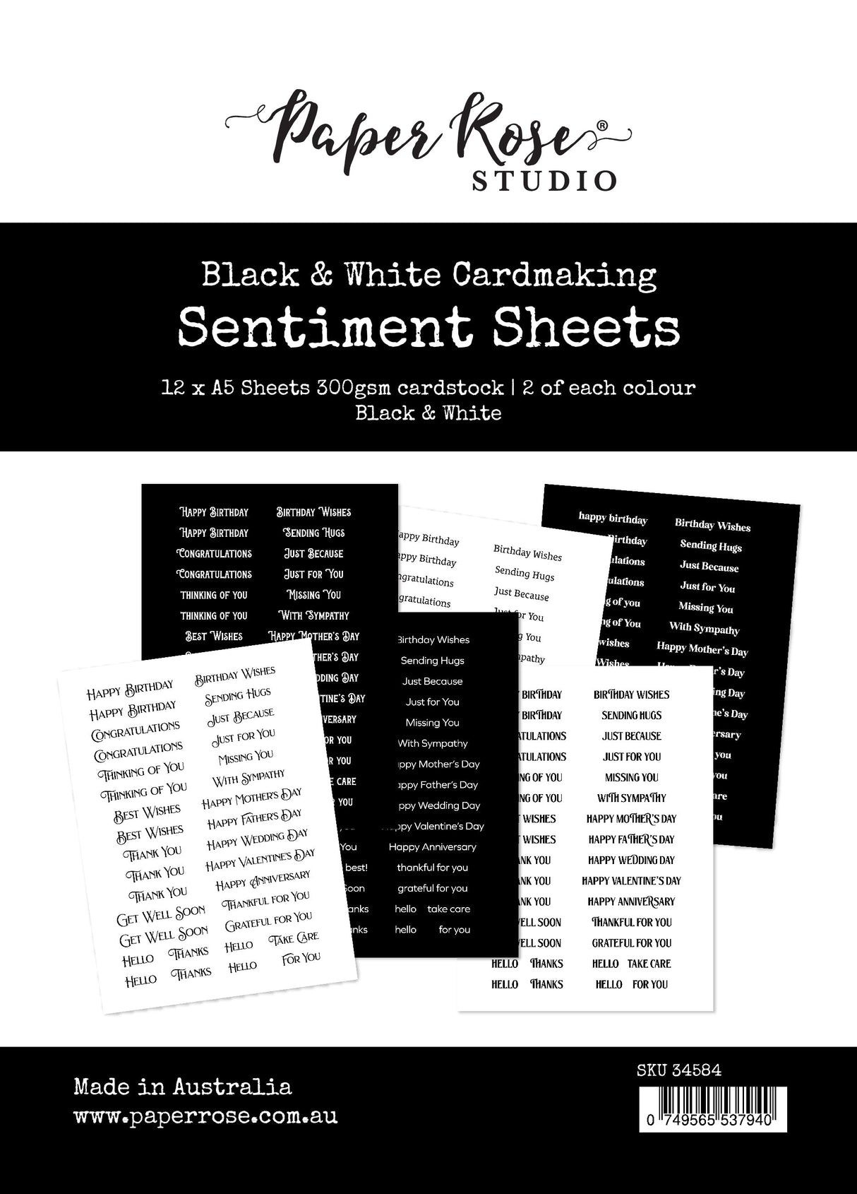 Cardmaking Sentiments Black & White 34584