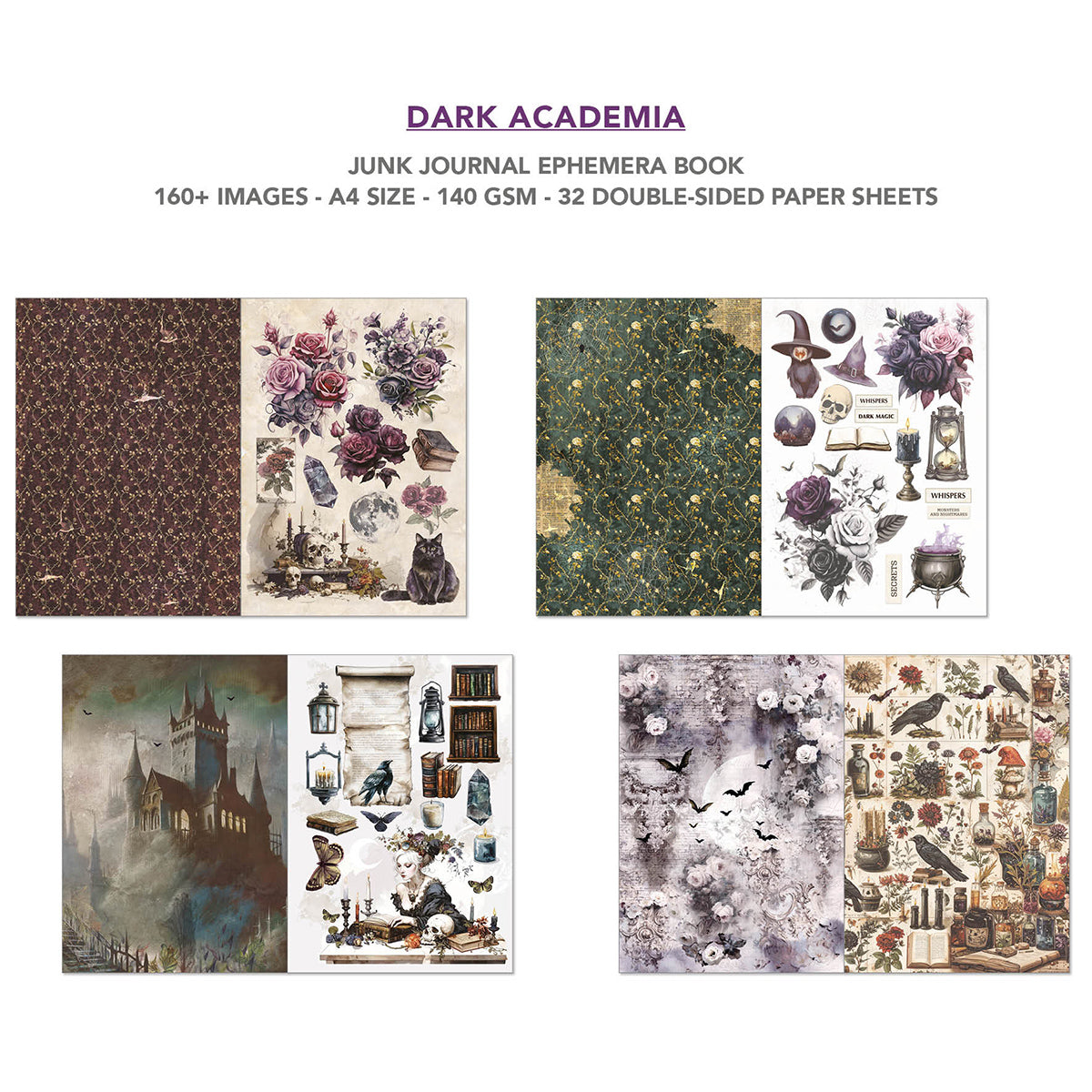 Dark Academia Junk Journal Ephemera Book A4 32/Pkg